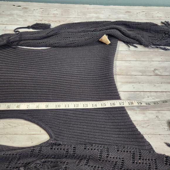 Decree Boho Waterfall Fringe Hooded Cardigan Size XL - Picture 8 of 8